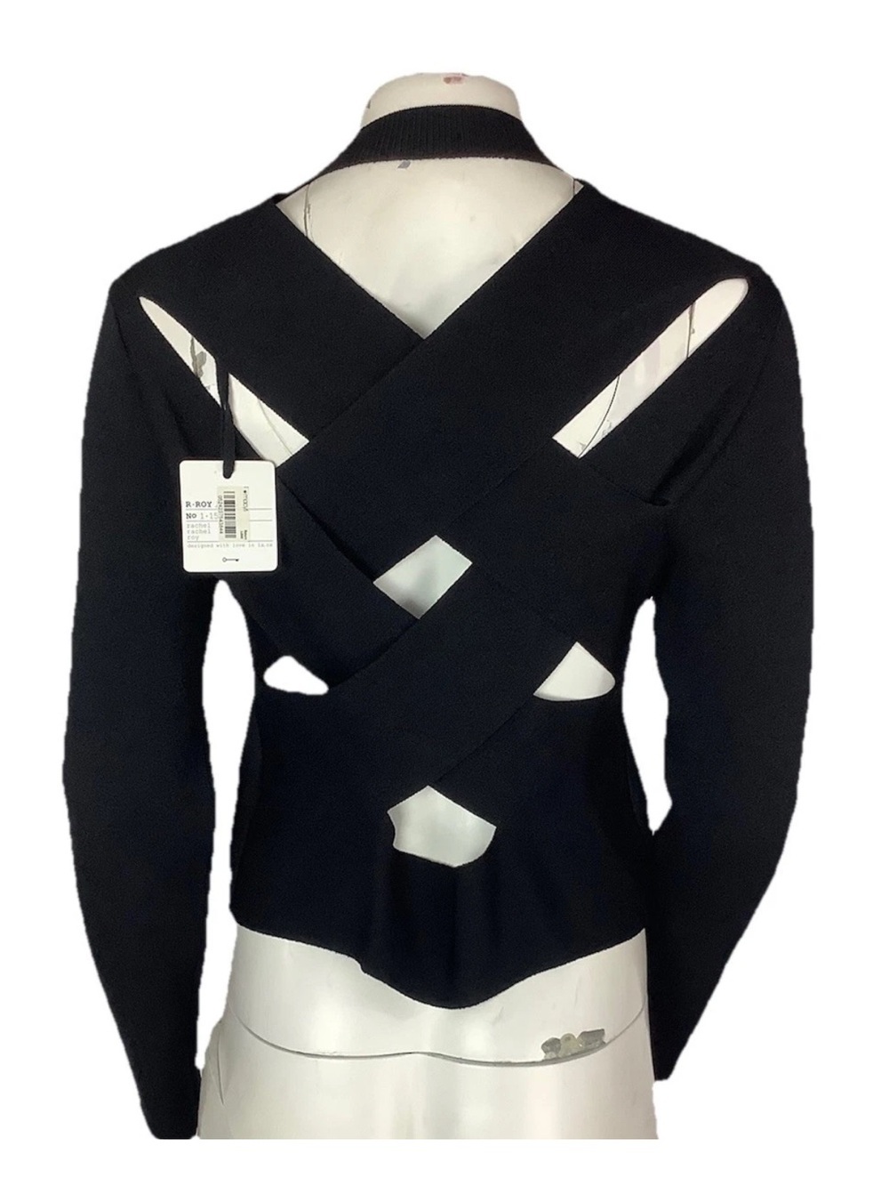 NWT Rachel Roy Sz XL Stretchy Open Crossback Avent Garde Look Sweater Black